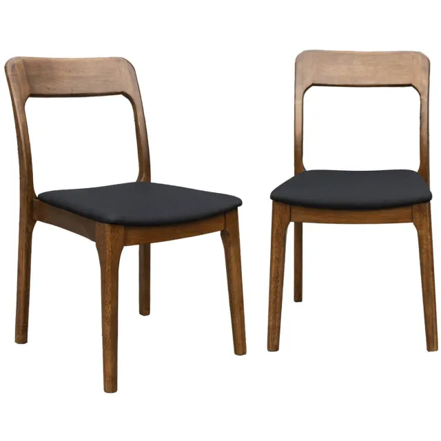 sweeek Vintage stoel in walnoot gebeitst rubberhout en zwarte stof, b 48 x d 58 x h 81,5cm (set van 2)