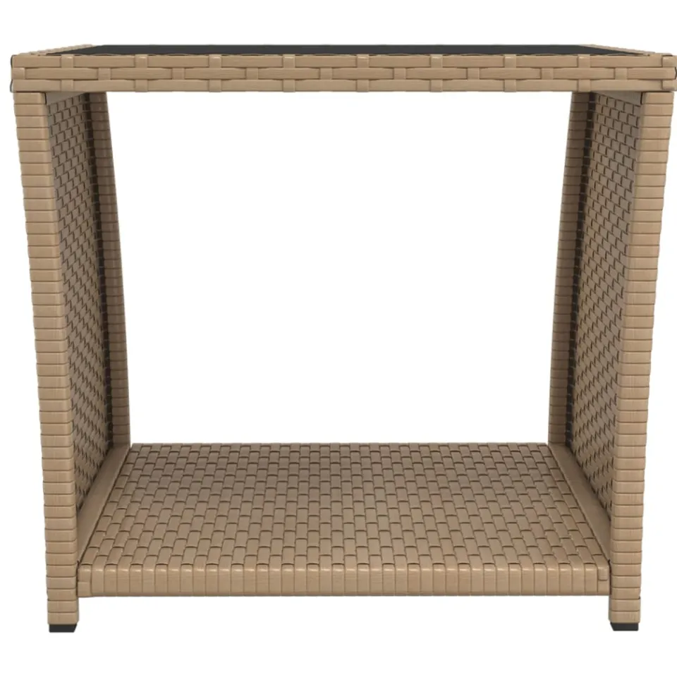 vidaXL Salontafel met glazen blad poly rattan en gehard glas beige
