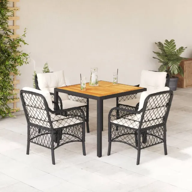 vidaXL 5-delige Tuinset met kussens poly rattan zwart, foto 2