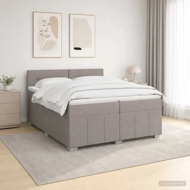vidaXL Boxspringbed met matras met hoofdeinde Taupe 200 x 200 cm Stof