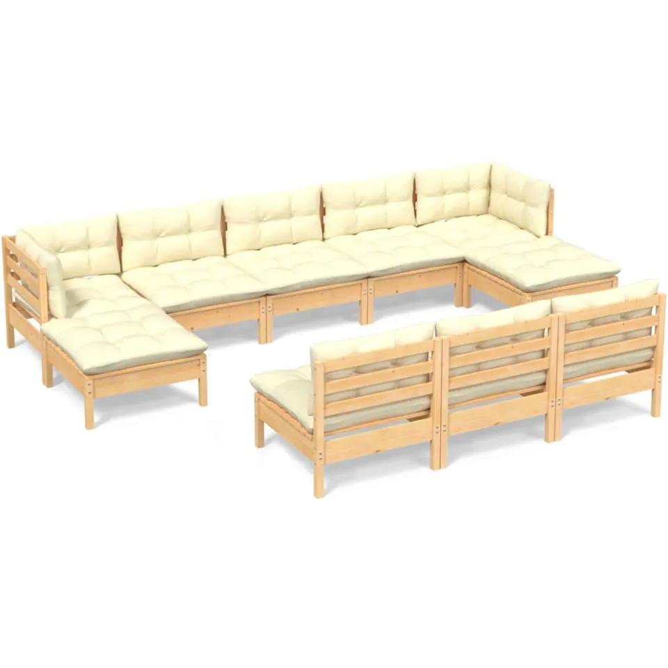 vidaXL 10-delige Loungeset met crèmekleurige kussens grenenhout, foto 4