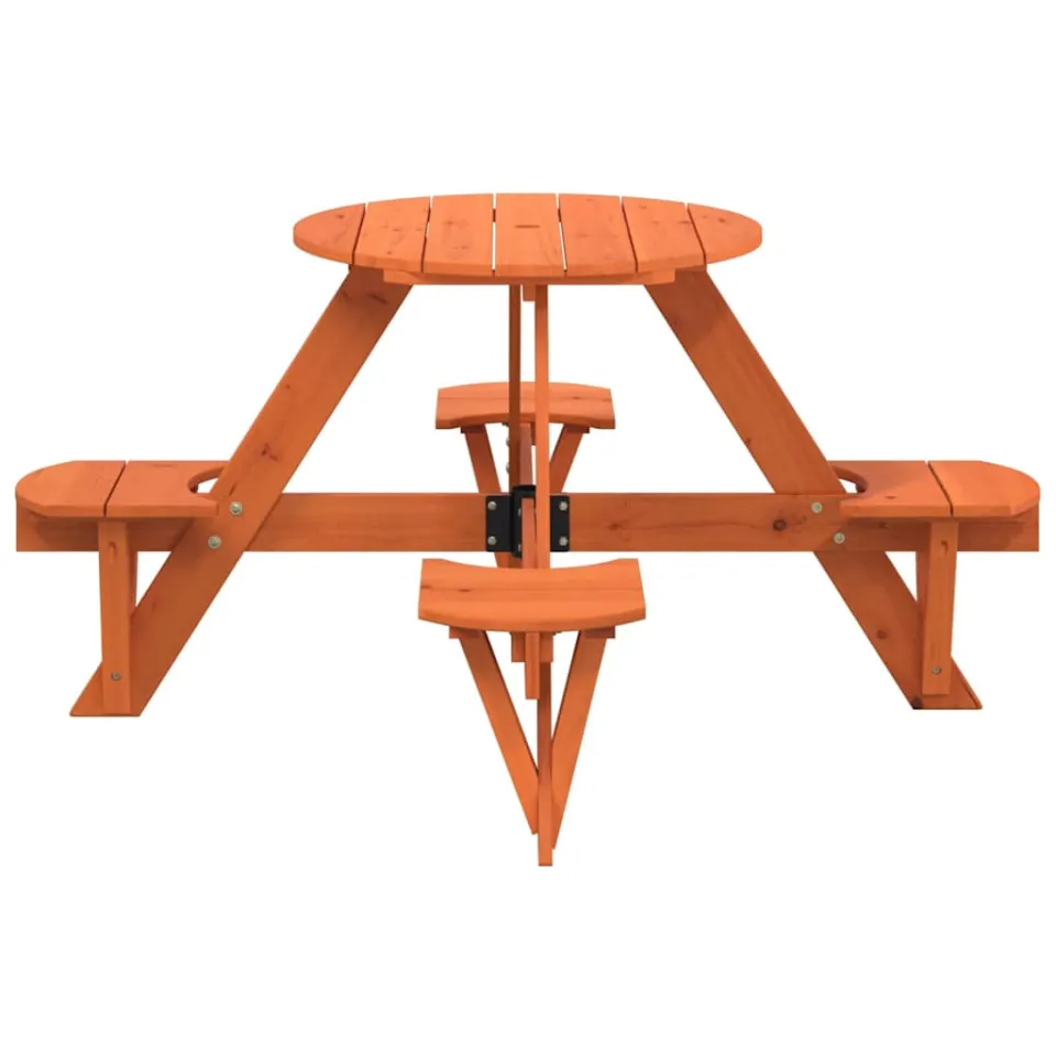 vidaXL Picknicktafel voor 4 kinderen met parasolgat rond vurenhout bruin, foto 4