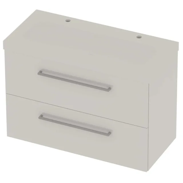 Basic-Line Moby 46 Badmeubelset Polystone 2 Kraangaten Voor Grepen 100x46x66 cm Ice White Mat Wit