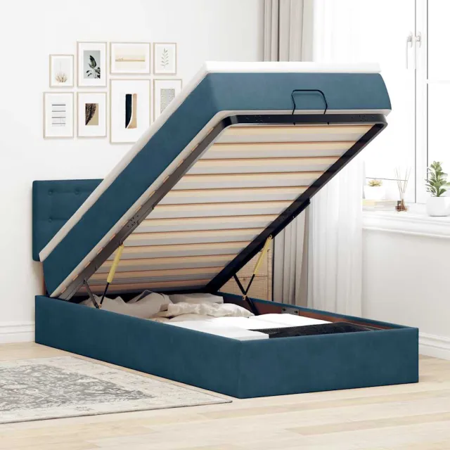 vidaXL Bed poef met matras en LED's 80x200 cm fluweel donkerblauw