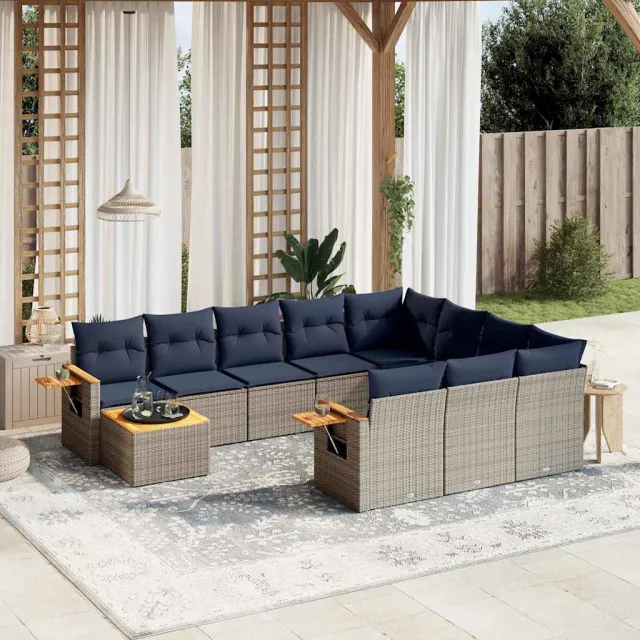 vidaXL 11-delige Loungeset met kussens poly rattan grijs, foto 2