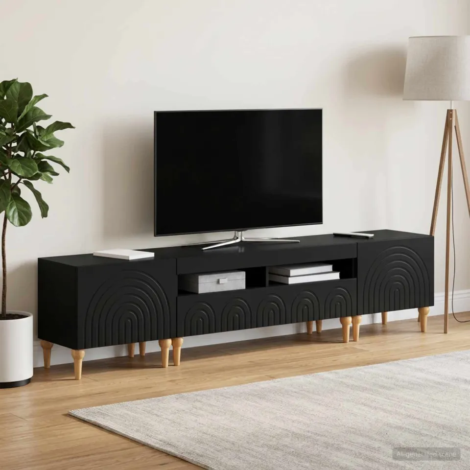 vidaXL 3-delige LED TV-kast Zwart Bewerkt hout, foto 3