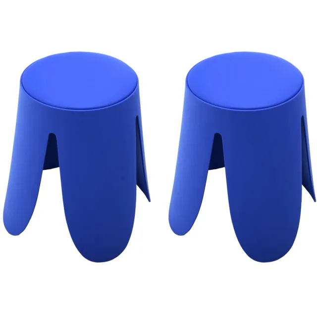 sweeek Set van 2 stapelbare krukken in kunstleer, niki, ø30 / 44 x h46cm blauw