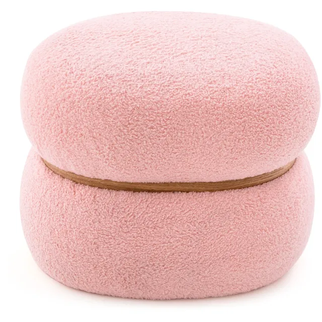 Costway Kruk ovaal, make-upkruk bekleed van Sherpa met antislip voetkussen, fluwelen poef voor entree, woonkamer, 44 x 35 x 35 cm, roze