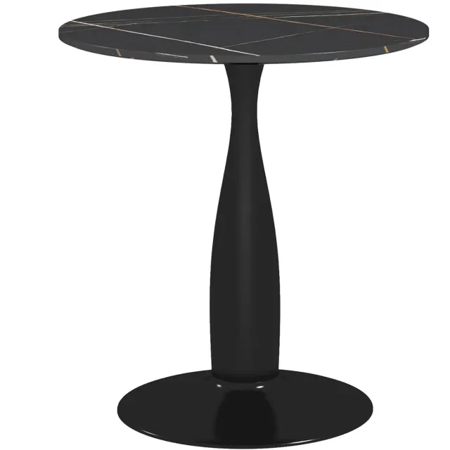 Pugsdrly ronde eettafel gepoedercoat staal MDF met melamine antislipvoetjes 70 x 74 cm zwart