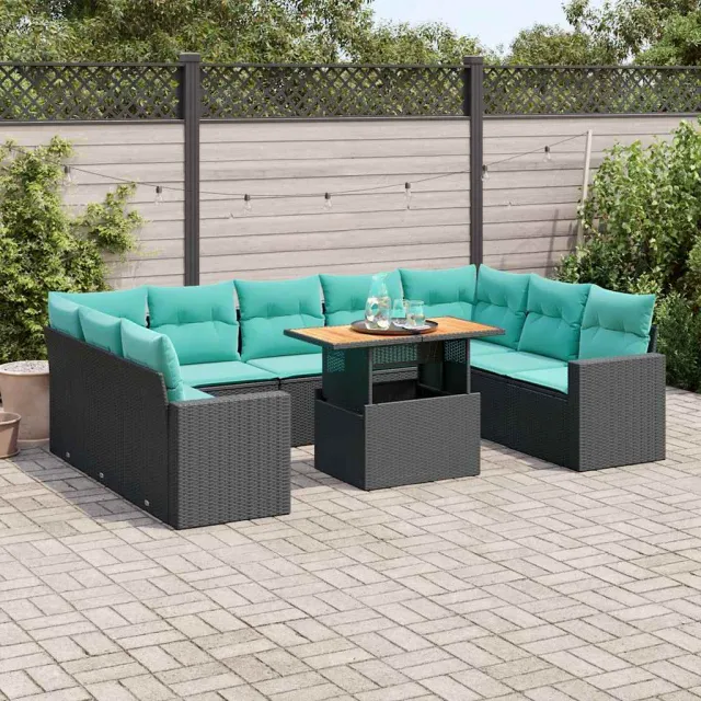 vidaXL 10-delige Loungeset met kussens poly rattan zwart, foto 2