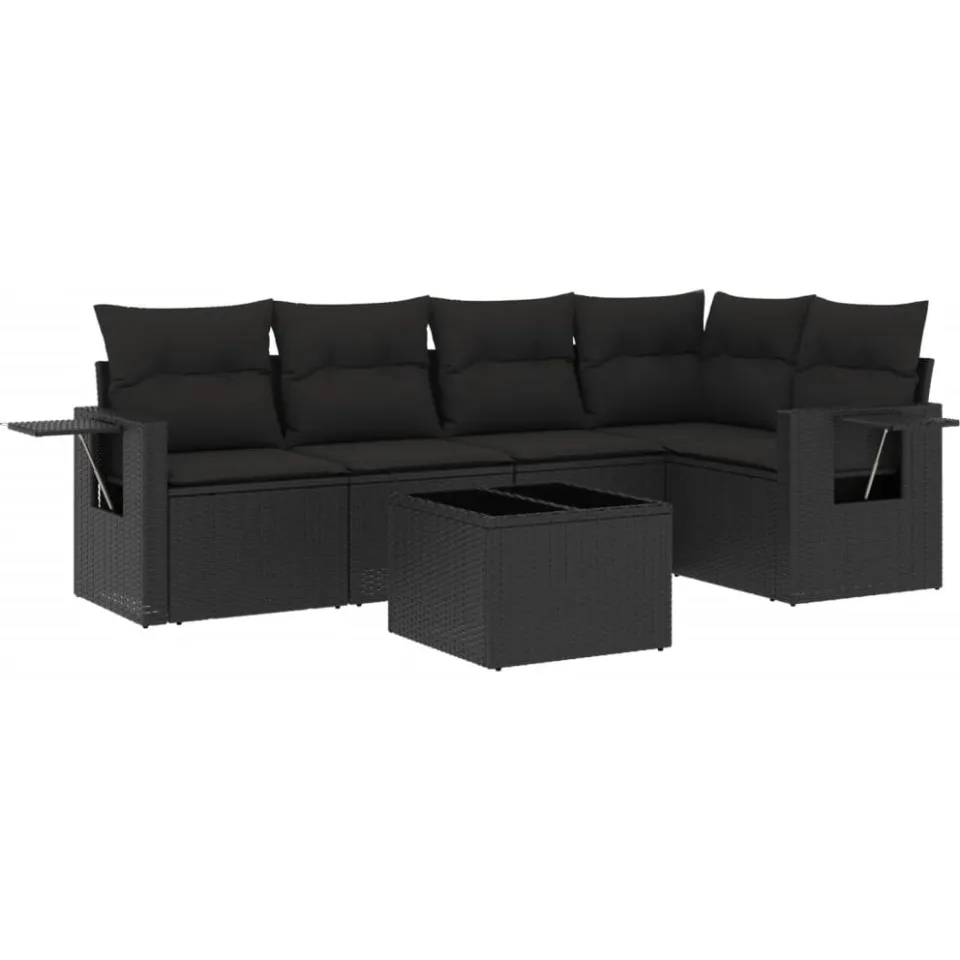 vidaXL 6-delige Loungeset met kussens poly rattan zwart, foto 3