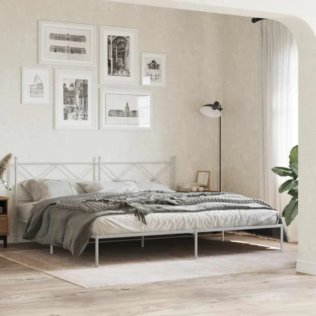 vidaXL Bedframe met hoofdbord metaal wit 193x203 cm