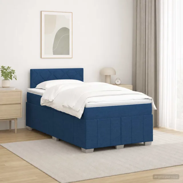 vidaXL Boxspringbed met matras met hoofdeinde Blauw 120 x 200 cm Stof