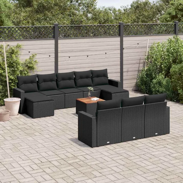 vidaXL 11-delige Loungeset met kussens poly rattan zwart, foto 2