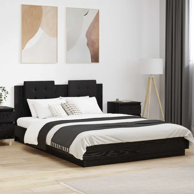 vidaXL Bedframe met Hoofdeinde Zwart Eiken 150 x 200 cm Bewerkt hout