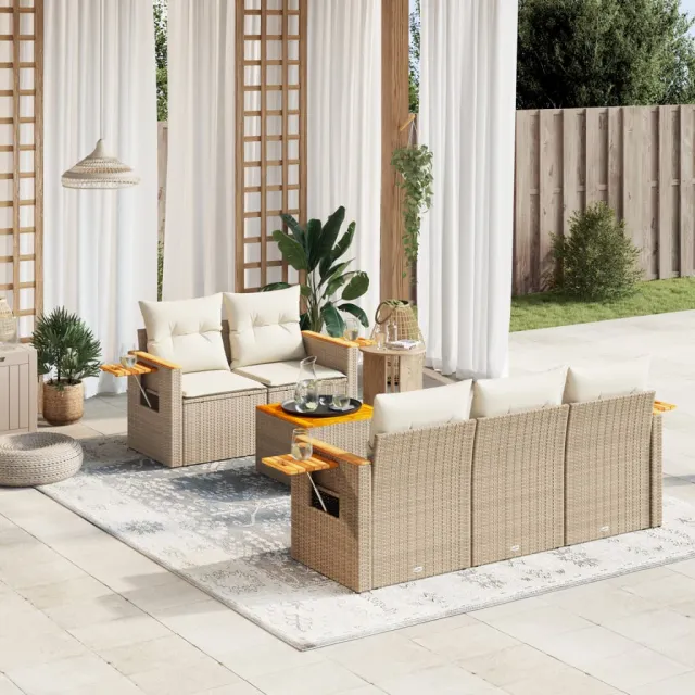 vidaXL 6-delige Loungeset met kussens poly rattan beige, foto 2