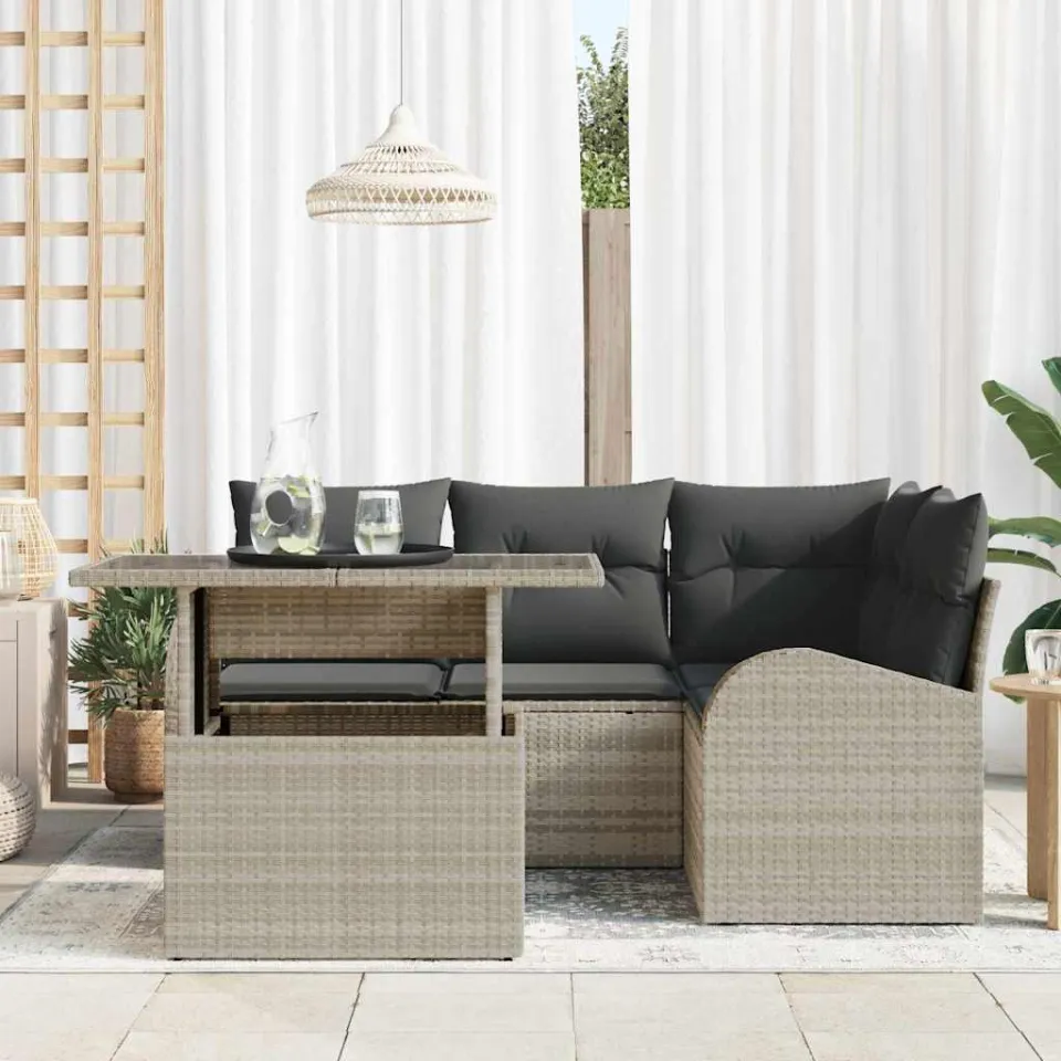 vidaXL Tuin Sofa Set 5 st Lichtgrijs poly rattan, foto 3