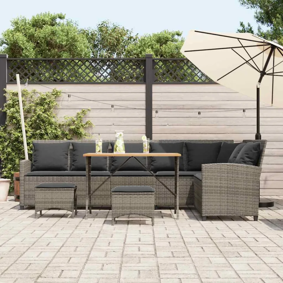 vidaXL 4-delige Tuinbankstel met kussens L-vormig poly rattan grijs, foto 3