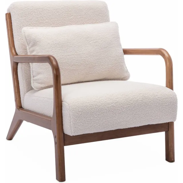 sweeek Scadinavische fauteuil van walnootkleurig hout en bouclé - lorens Crème