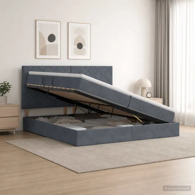 vidaXL Opslag bed met matras Donkergrijs 200 x 200 cm Fluweel