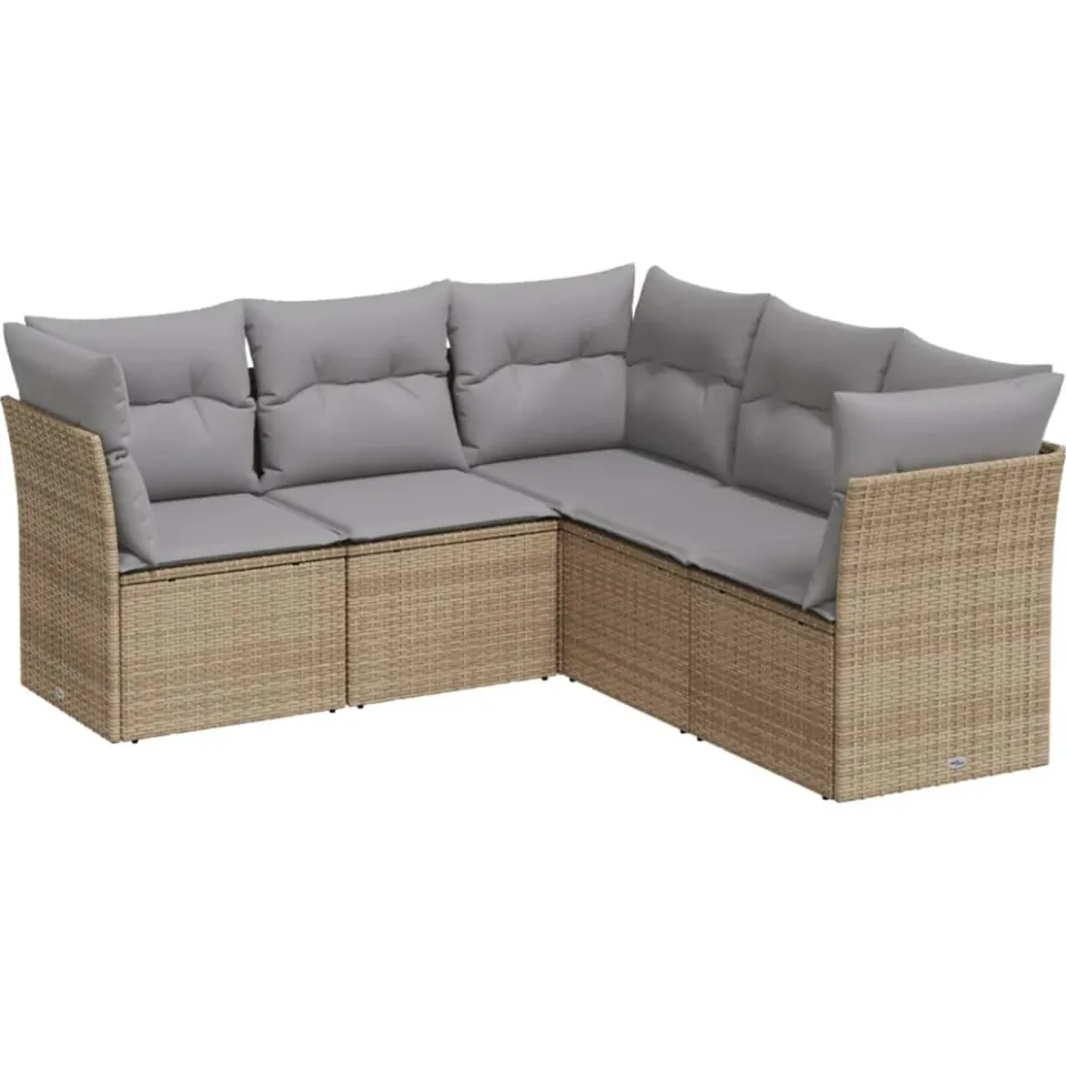 vidaXL 5-delige Loungeset met kussens poly rattan beige