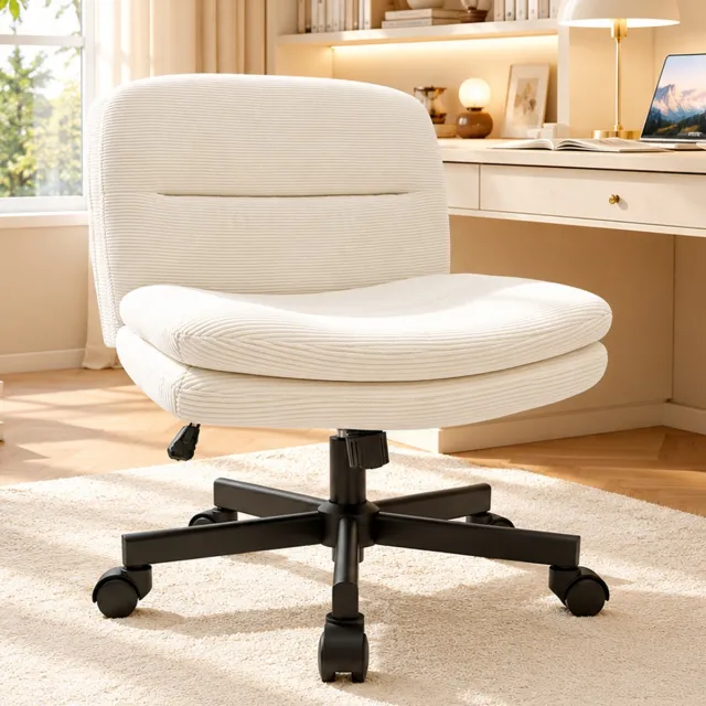 Durrafy Bureaustoel - Bureaustoel zonder Armleuningen - Ergonomische Bureaustoel - met 360° Draaiwielen - Draaistoel - In Hoogte Verstelbaar - met 90°-130° Kantelbare Rugleuning - Voor Thuiswerkplek, Kantoor en Studeerkamer - Gebroken Wit C03