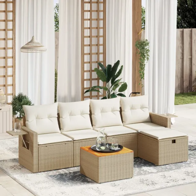 vidaXL 6-delige Loungeset met kussens poly rattan beige, foto 2