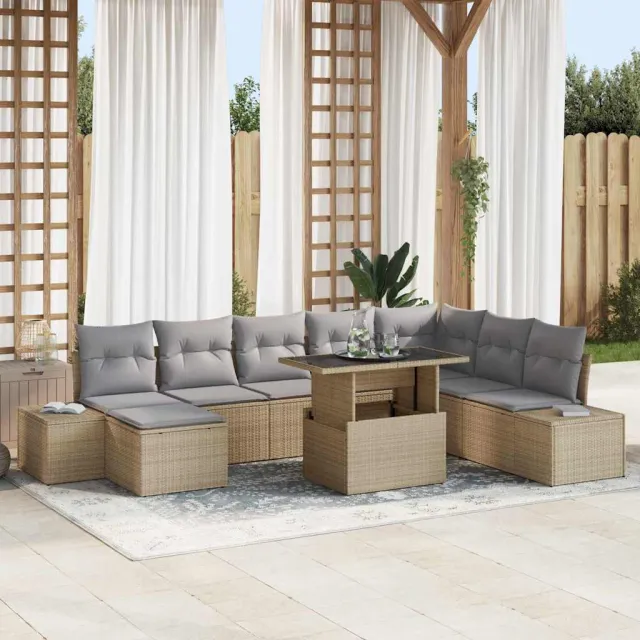 vidaXL Tuin Sofa Set 9 st Beige en Licht Grijs poly rattan