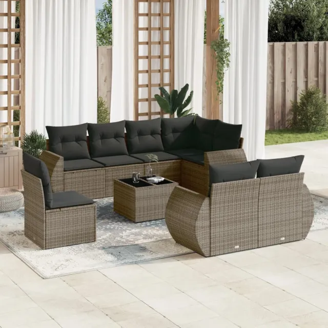 vidaXL 9-delige Loungeset met kussens poly rattan grijs, foto 2