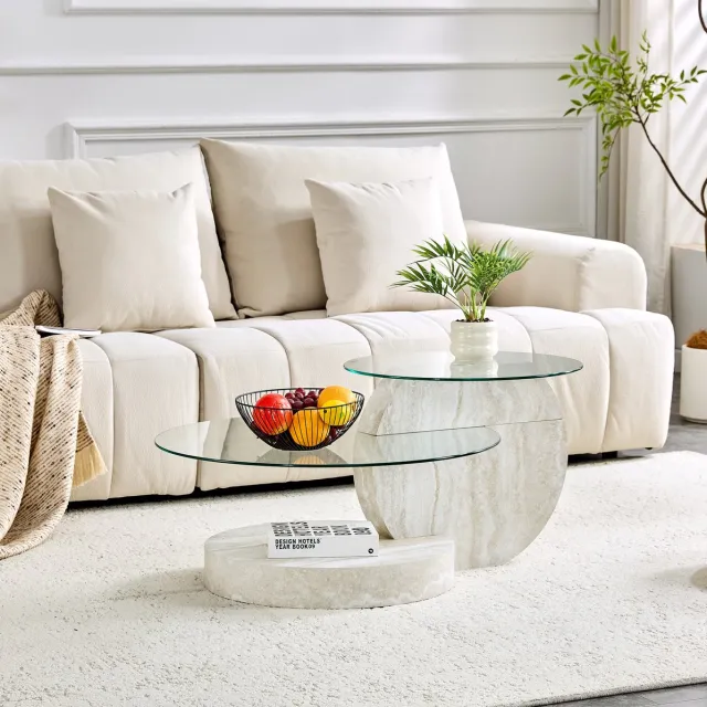 STILVORA Salontafel - Tweelaags Design Met Veiligheidsglas En Opbergruimte - Voor Woonkamer En Interieur - Hout Glas - 78,5x78,5x24,5 Cm - Lichtgrijs
