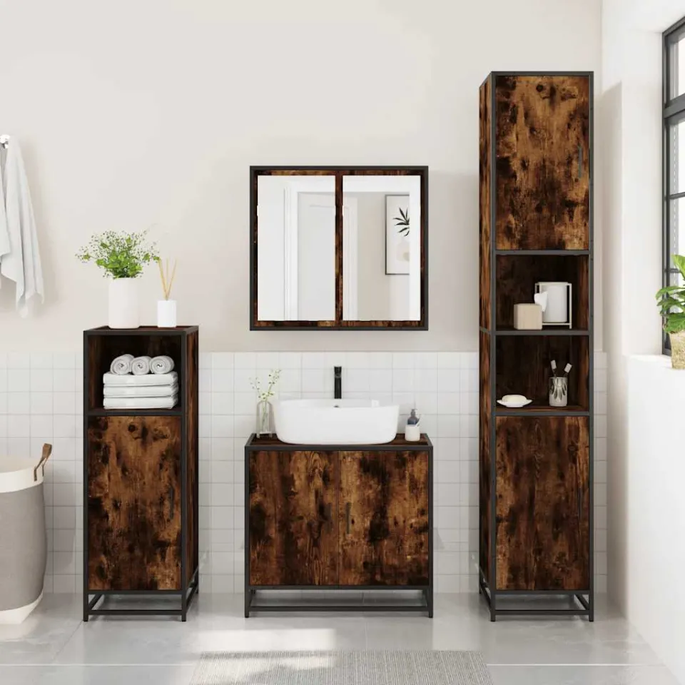 vidaXL 2-delige Badkamermeubelset bewerkt hout gerookt eikenkleurig, foto 3