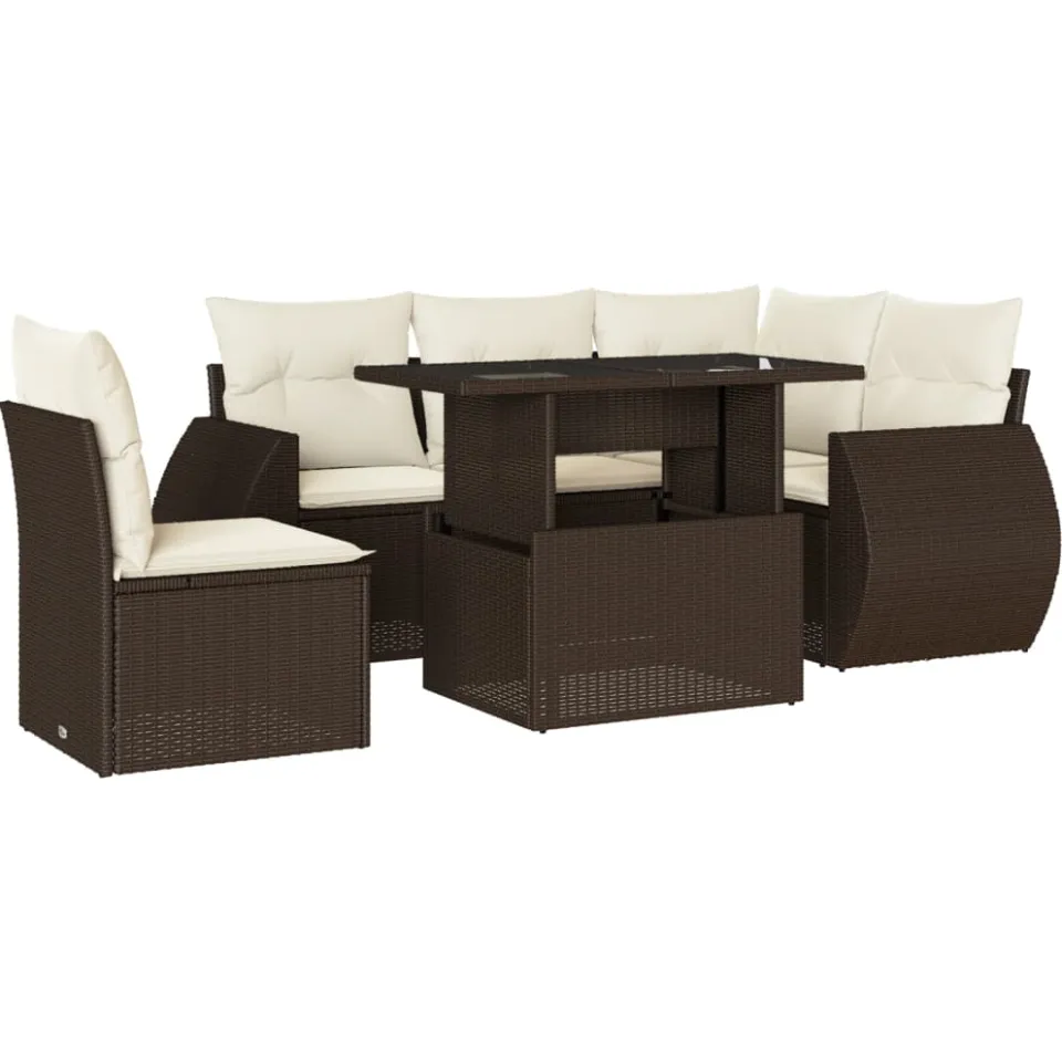 vidaXL 6-delige Loungeset met kussens poly rattan bruin, foto 3