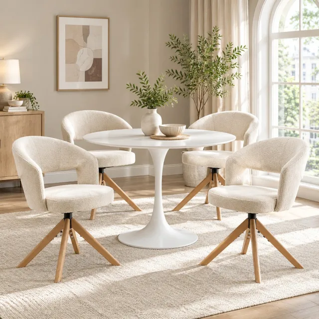 CHICFURN Eetkamerstoel set van 2 - 360 graden draaibaar - Hout - Crèmewit