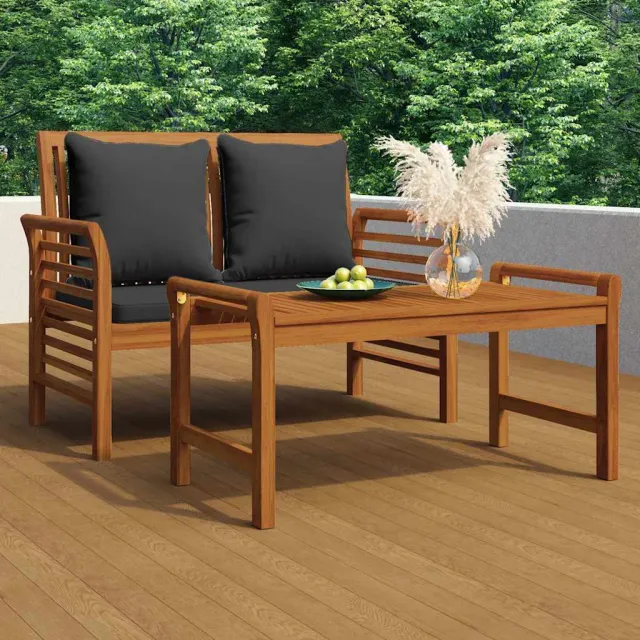 vidaXL 2-delige Loungeset met donkergrijze kussens massief hout bruin, foto 2