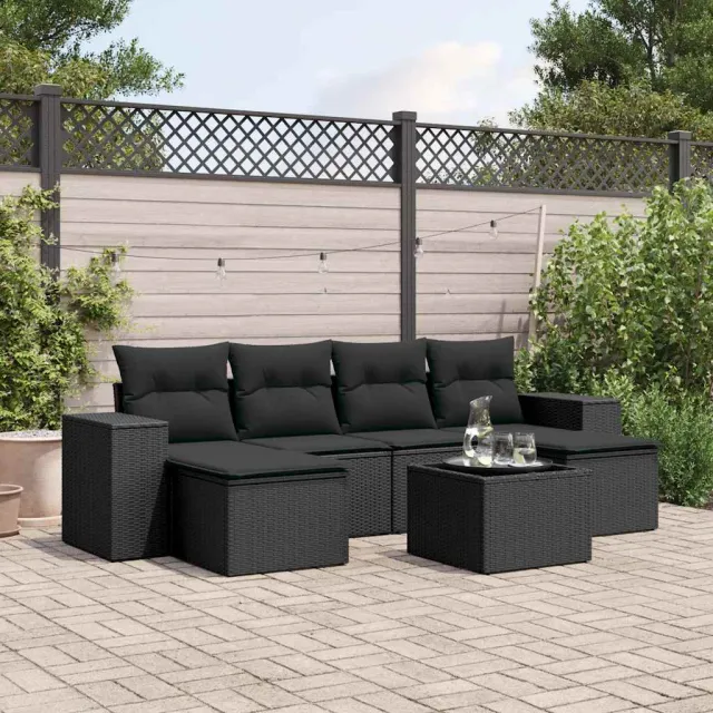 vidaXL 7-delige Loungeset met kussens poly rattan zwart, foto 2