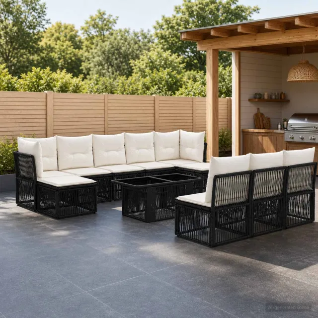 vidaXL Tuinbankenset 11 st Zwart 100 x 55 x 73 cm poly rattan