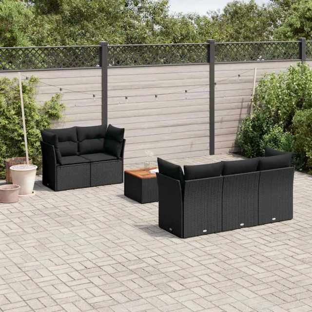 vidaXL 6-delige Loungeset met kussens poly rattan zwart, foto 2