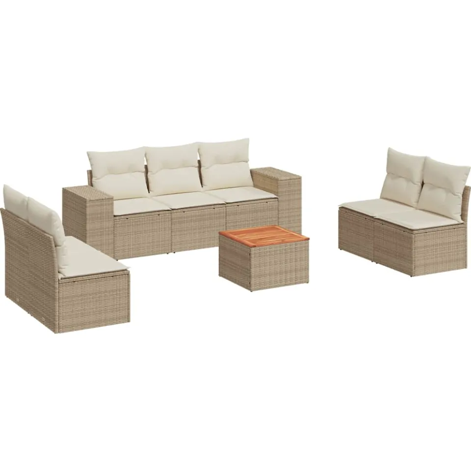 vidaXL 8-delige Loungeset met kussens poly rattan beige, foto 3