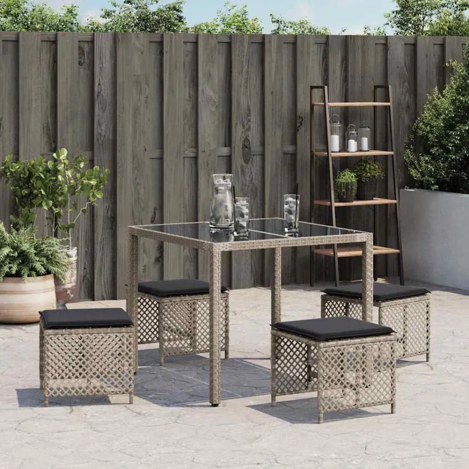 vidaXL Tuinkrukken 4 st met kussens 41x41x36 cm poly rattan lichtgrijs grijs, foto 3