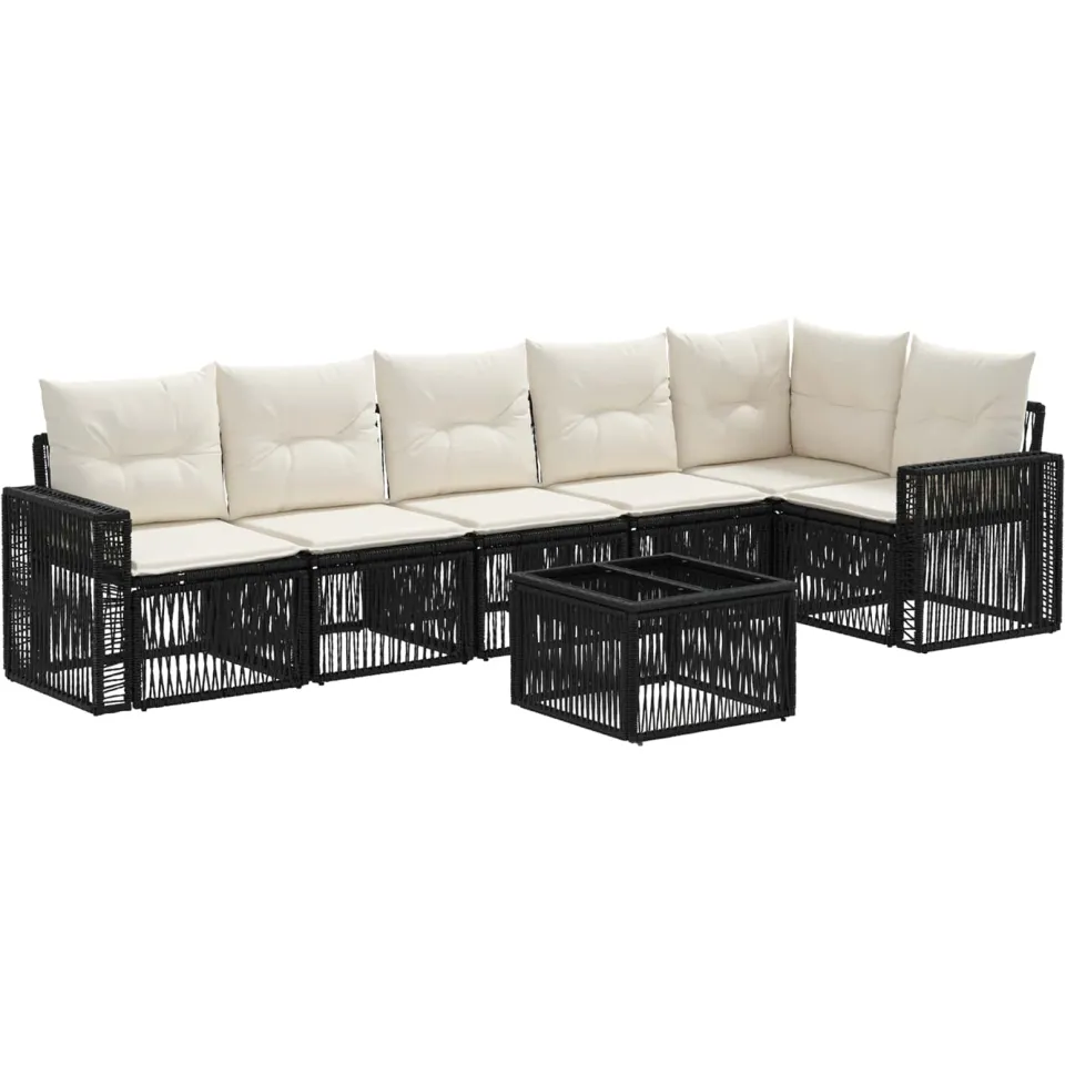 vidaXL Tuinbankenset 7 st Zwart en Cream Wit poly rattan, foto 3