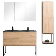 AquaVive - Praxis Eigen Merk Aquazuro Wastafelonderkast Napoli 120cm - Scandinavisch Eiken Gemelamineerd - Met 2 Lades, foto 2