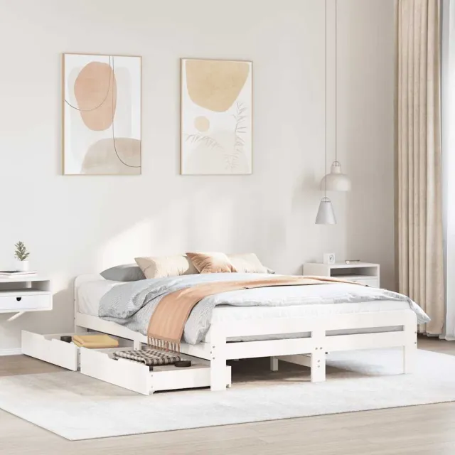 vidaXL Bedframe zonder matras massief grenenhout wit 150x200 cm
