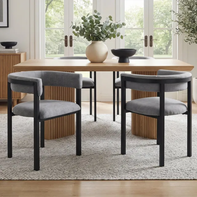 WUVRIE Set van 6 eetkamerstoelen - Met armleuningen en chenille bekleding - Grijs