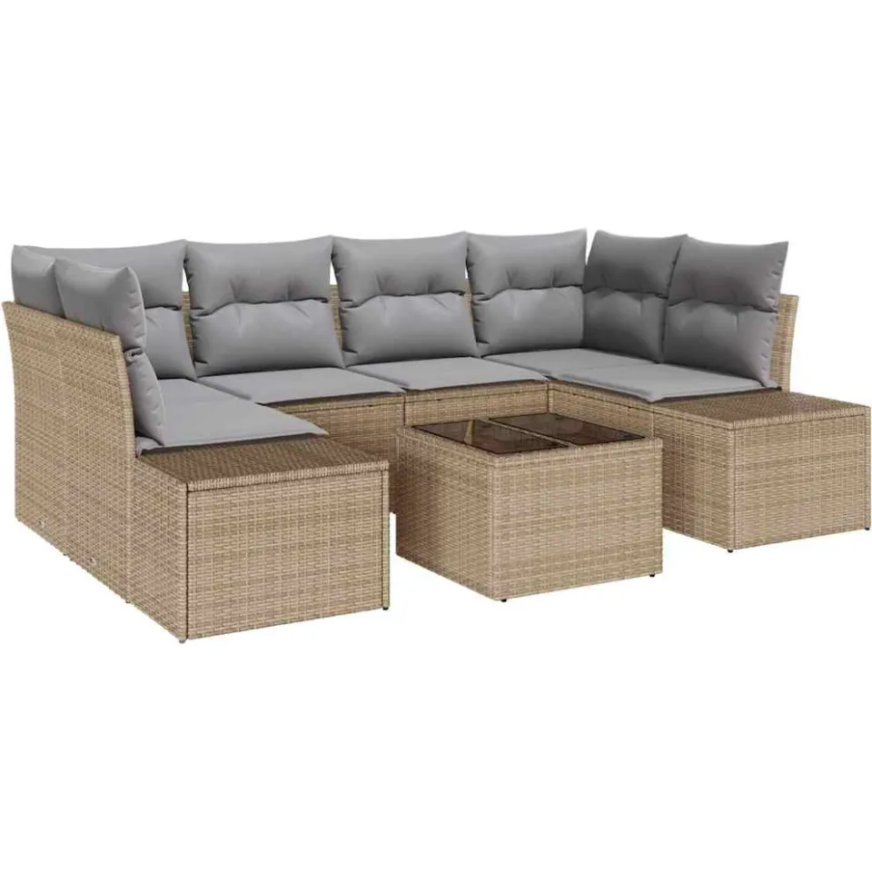 vidaXL Tuin Sofa Set 8 st Beige en Grijs poly rattan