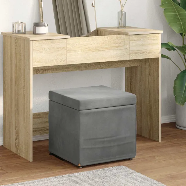 vidaXL Kruk Donkergrijs 41 x 41 x 40 cm Velvet en Gefabriceerd Hout grijs, foto 2