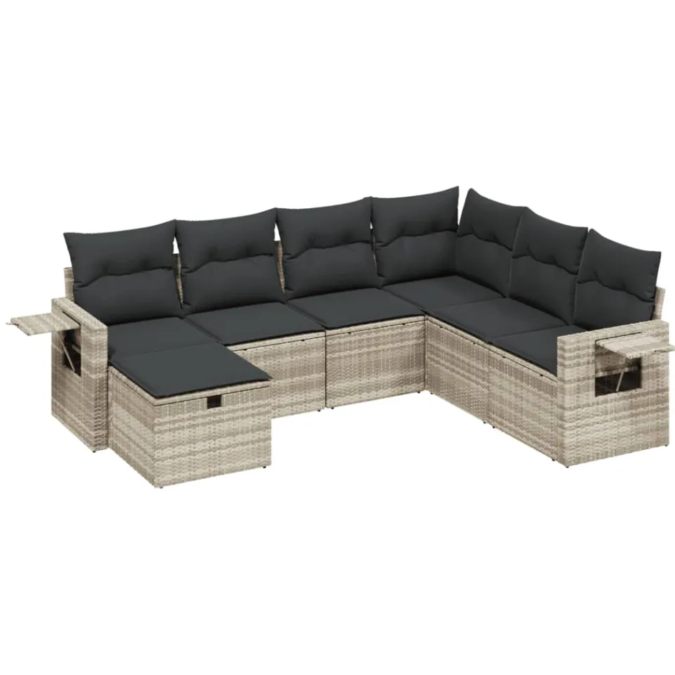 vidaXL 7-delige Loungeset met kussens poly rattan lichtgrijs
