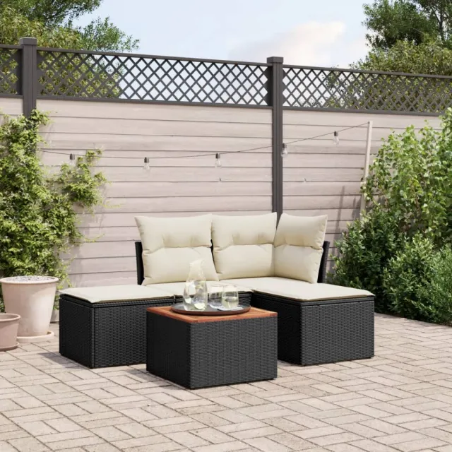 vidaXL 5-delige Loungeset met kussens poly rattan zwart, foto 2