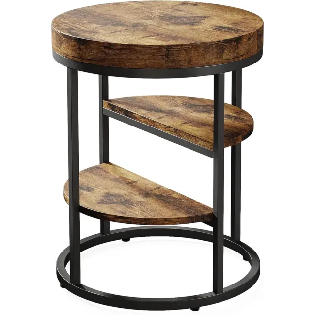 DMG Supply Ronde Bijzettafel - 3 Niveaus - 50 x 50 x 65 cm - Bruin/Zwart - MDF en Metaal