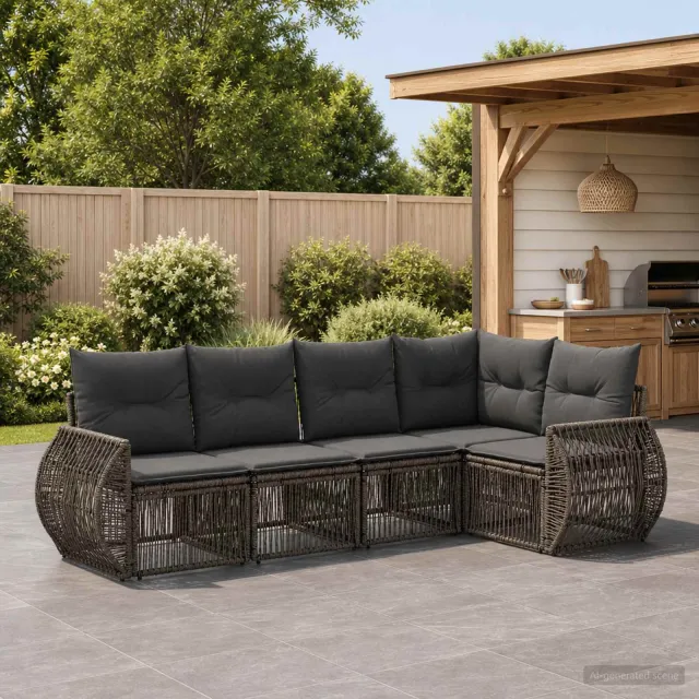 vidaXL Tuinbankenset 5 st 5-zits Grijs en Donkergrijs poly rattan, foto 2