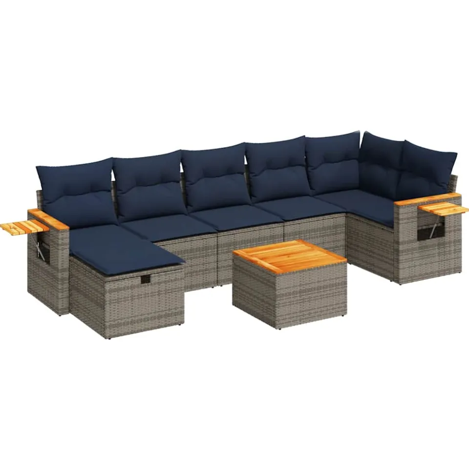vidaXL 8-delige Loungeset met kussens poly rattan grijs, foto 3